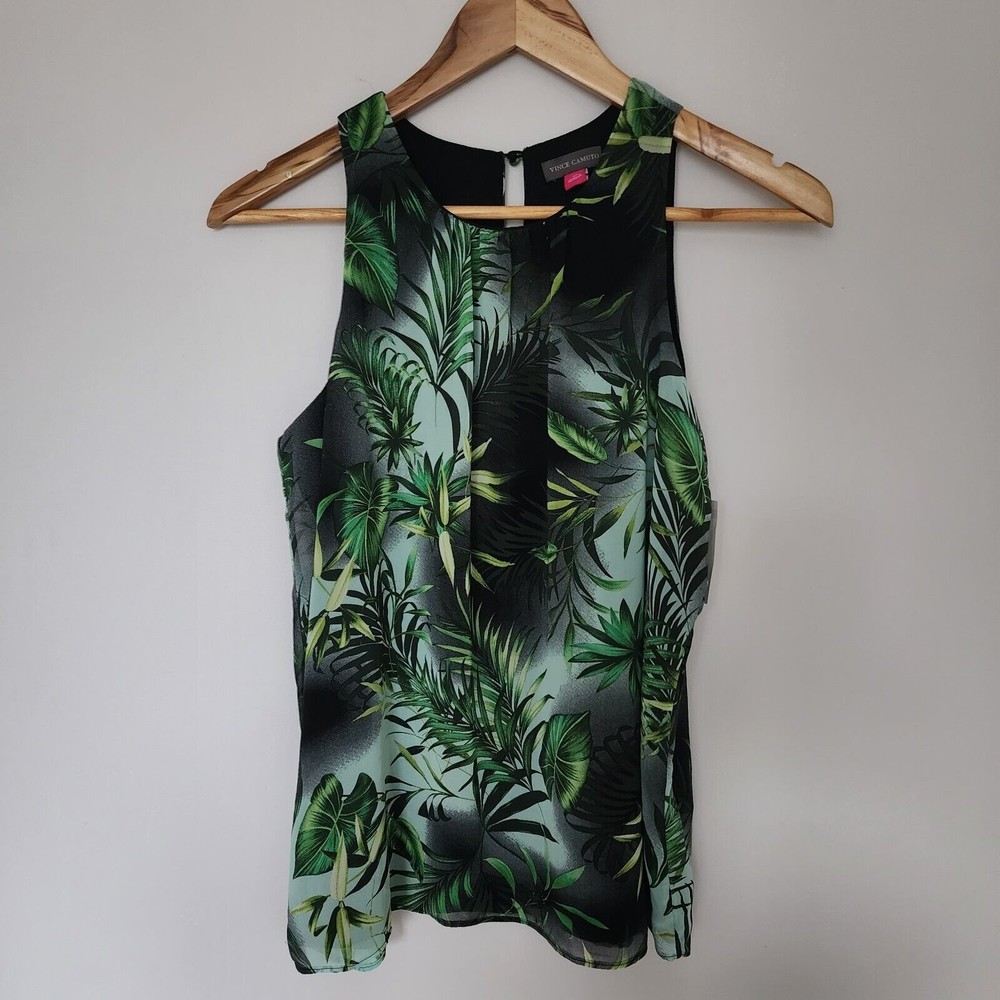 Vince Camuto Sleeveless Exotic Palms Blouse, Women’s Size XS, Green NEW
